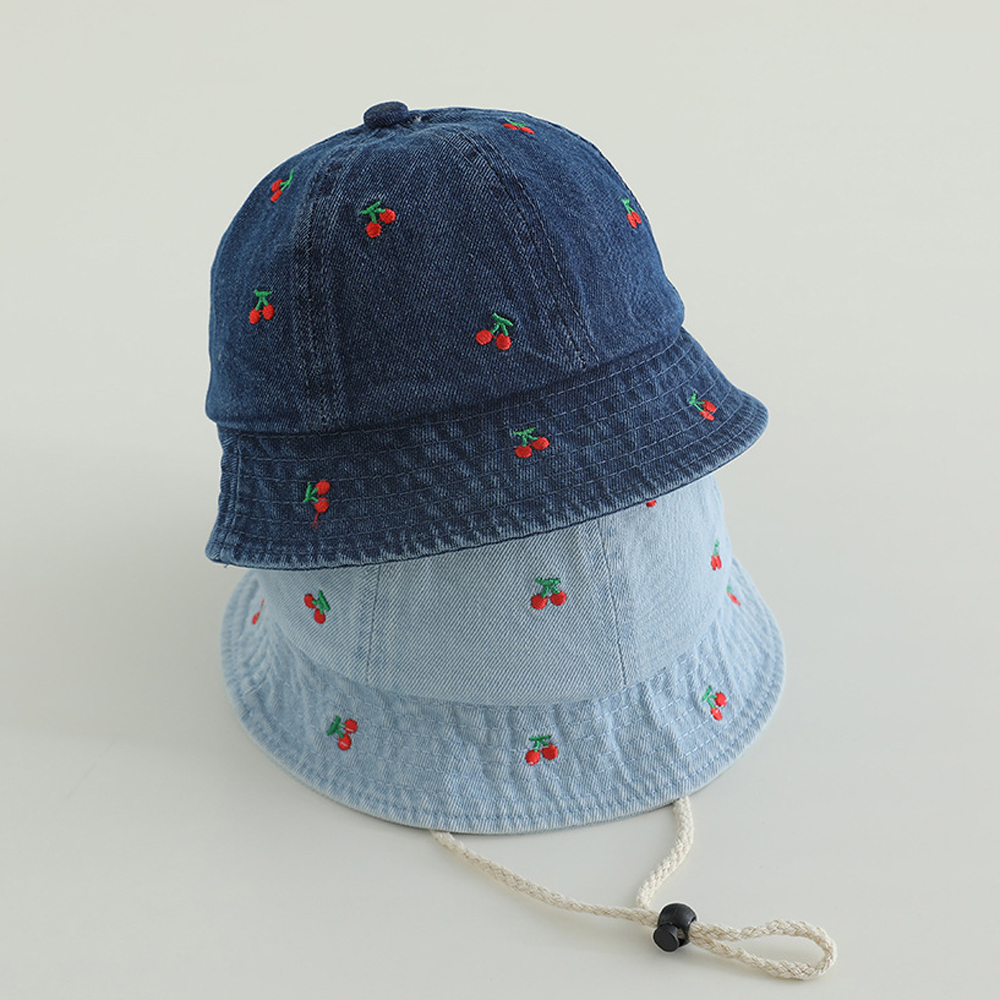 Bucket Hat Embroidered - Cherry Embroided Jeans Fisherman Hat for