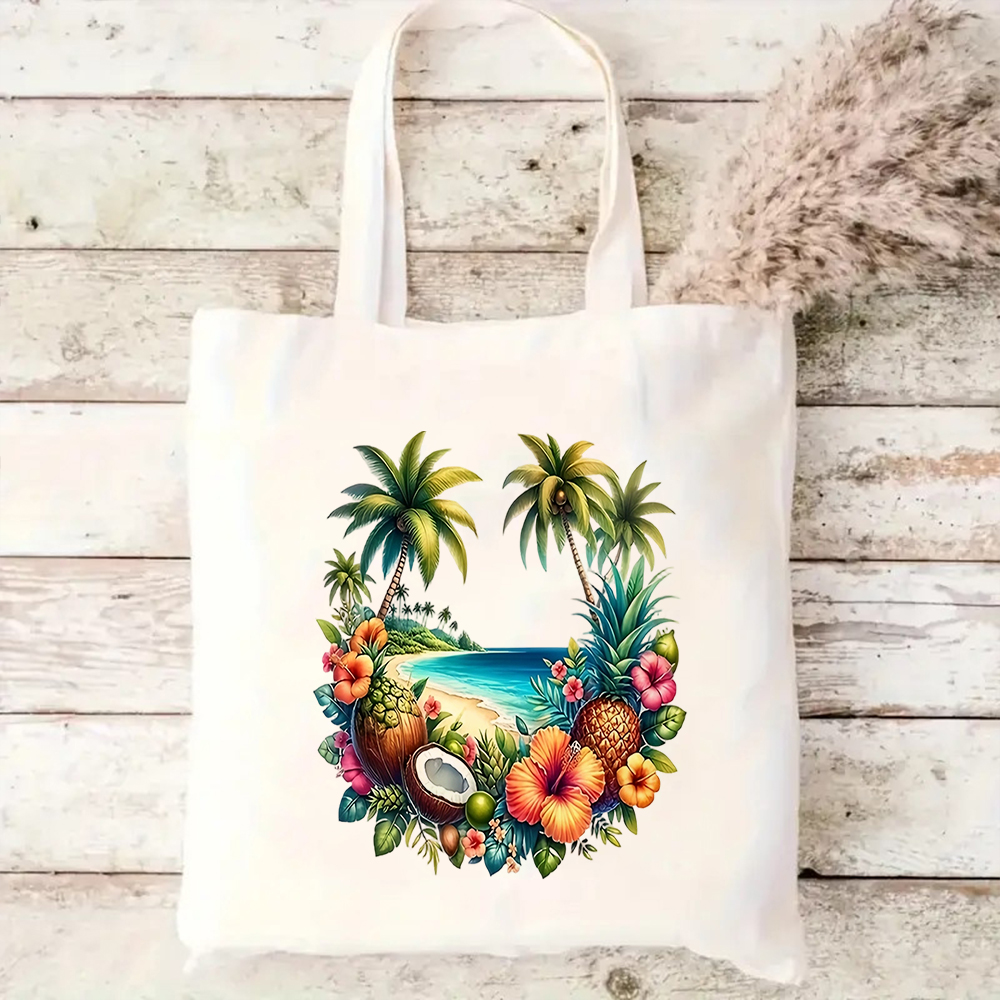 Tote Bag Canvas Print - Tropical Beach Scene Print Canvas Tote