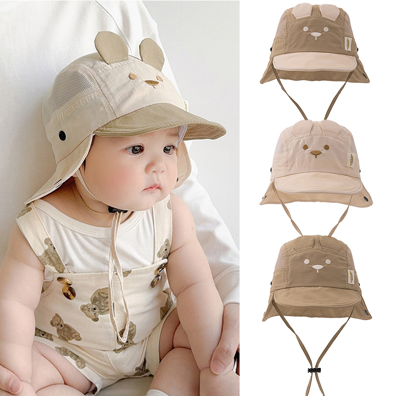 Bucket Hat Embroidered - Boys Girls Neck Protection Kids Panama