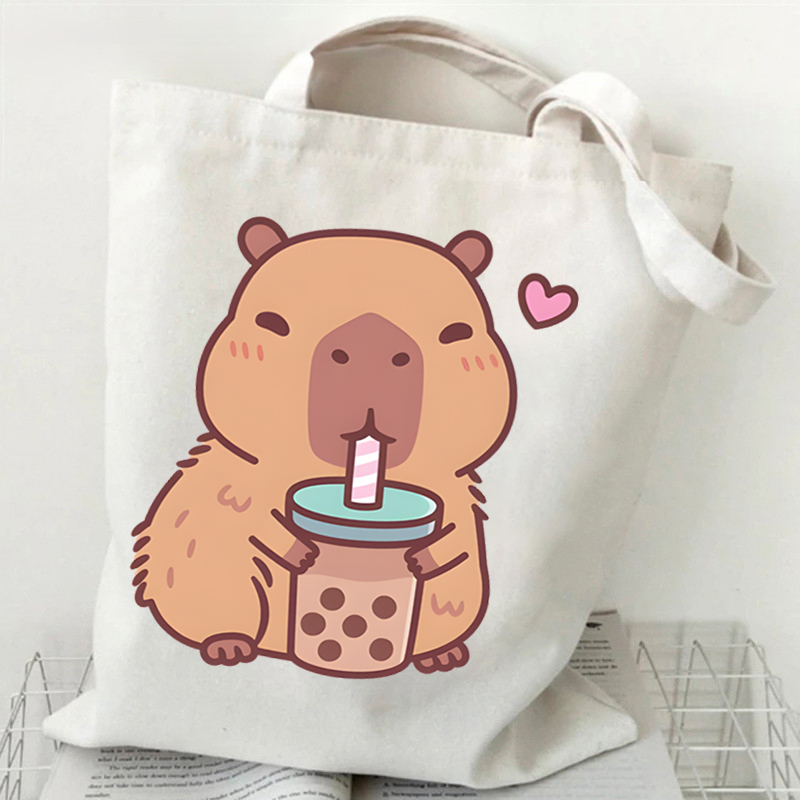 Tote Bag Canvas Print - Bobo Tea Capybara Graphics Women Handbags