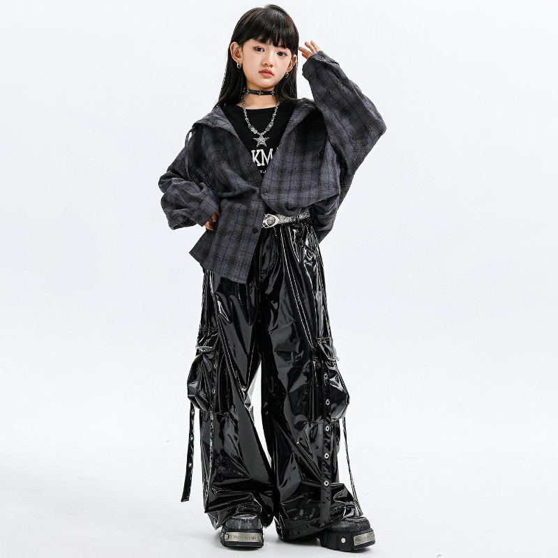 Street Fashion Dance - Girls Jazz Dance Costumes Hooded Plaid