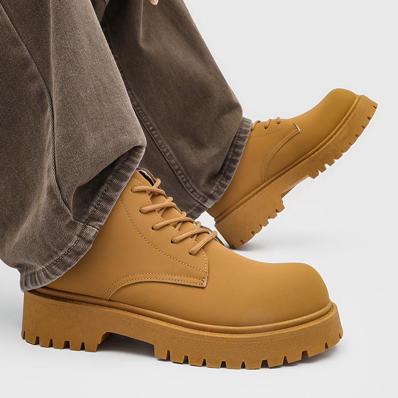 Street Fashion Designer - 100%Genuine Leather Mens Boots Street Yellow