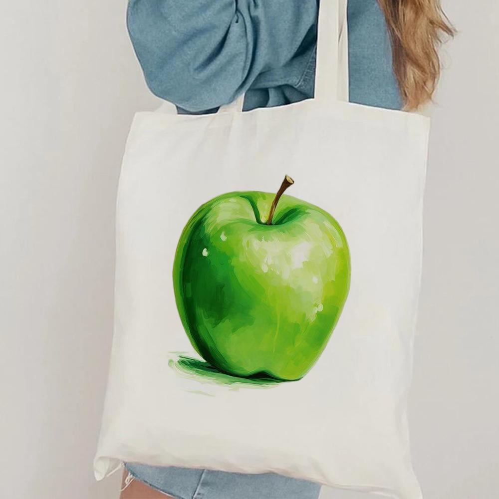 Tote Bag Canvas Print - Minimalist Green Apple Art Canvas Tote
