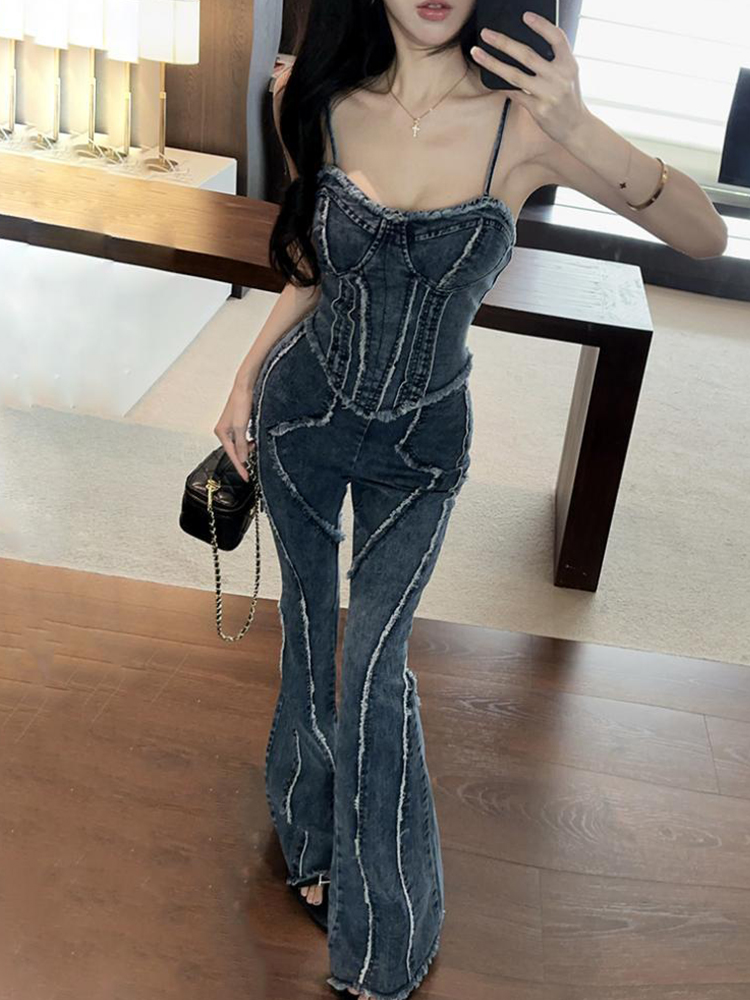 Vintage Denim Slim 2 Piece Out - Street Fashion Jeans Women avis et prix
