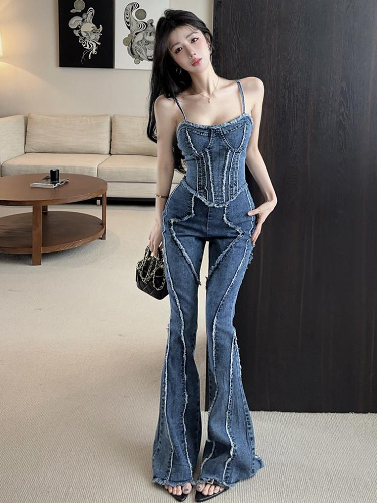 Vintage Denim Slim 2 Piece Out - Street Fashion Jeans Women avis et prix