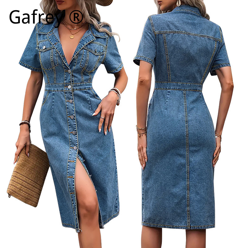 Plus Size Women Lapel Denim Dr - Street Fashion Jeans Women avis et prix