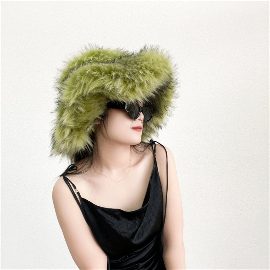 Fluffy Faux Fur Bucket Hat Win - Bucket Hat Embroidered avis et prix