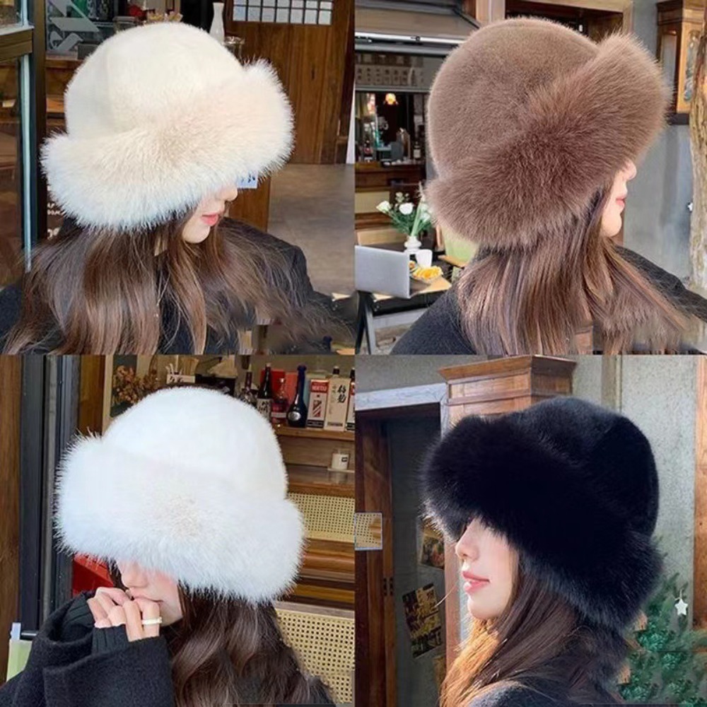 Women's Fluffy Fur Bucket Hat  - Bucket Hat Embroidered avis et prix