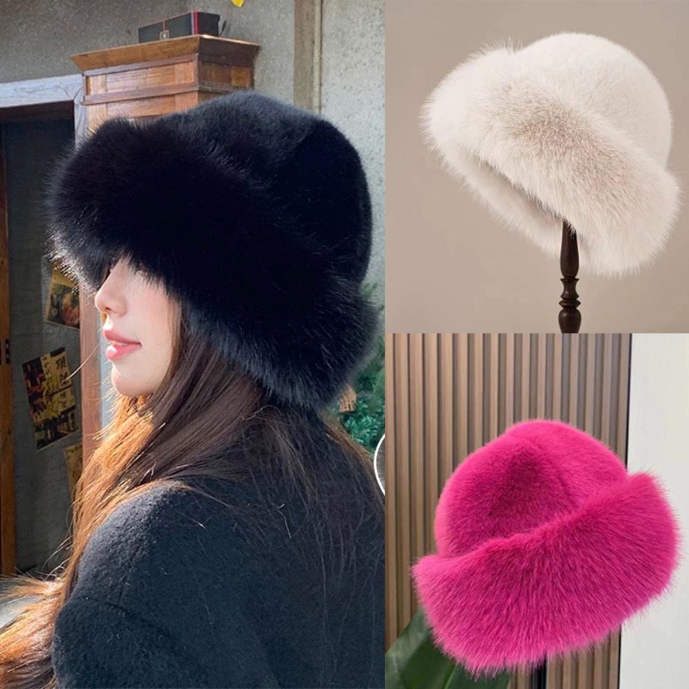 Women's Fluffy Fur Bucket Hat  - Bucket Hat Embroidered avis et prix