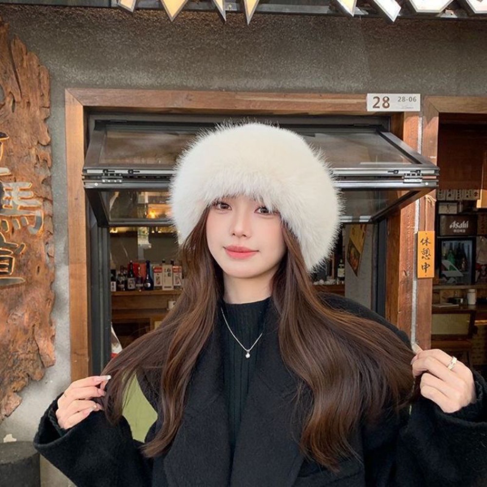 Women's Fluffy Fur Bucket Hat  - Bucket Hat Embroidered avis et prix