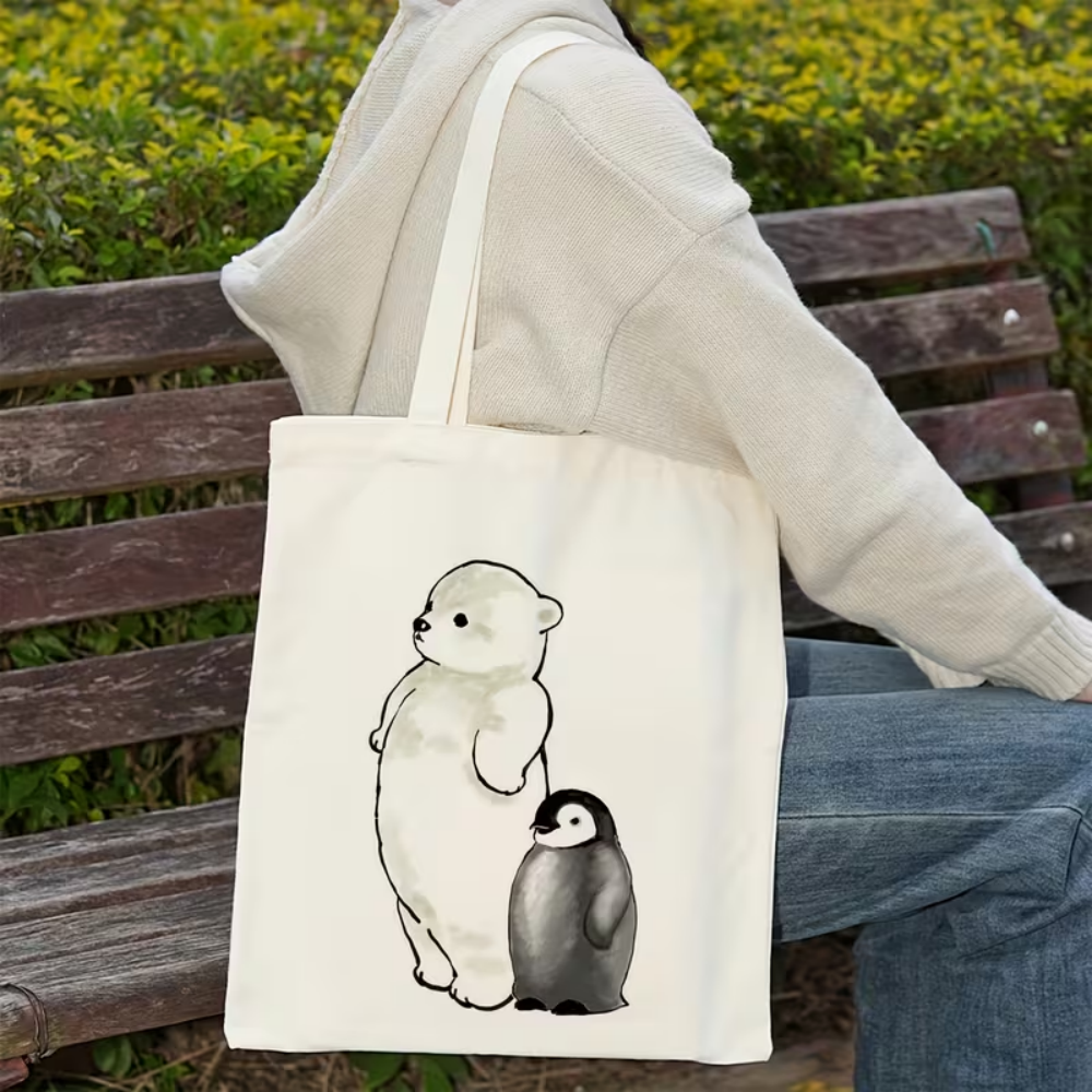 Ink Sketch Polar Bear And Peng - Tote Bag Canvas Print avis et prix
