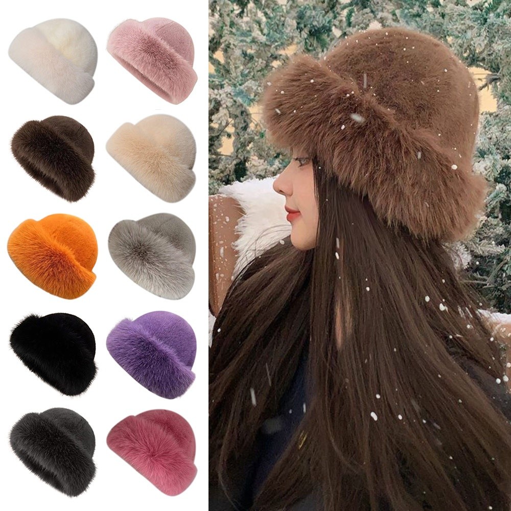 New Fluffy Fur Winter Hat Soli - Bucket Hat Embroidered avis et prix