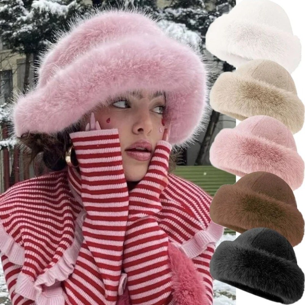 New Fluffy Fur Winter Hat Soli - Bucket Hat Embroidered avis et prix