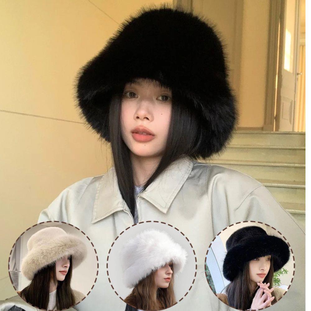 Fluffy Fur Bucket Hat For Wome - Bucket Hat Embroidered avis et prix