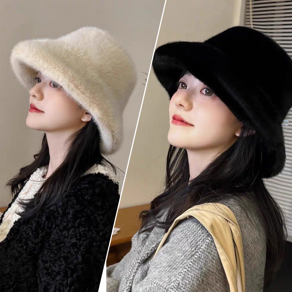 Fluffy Fur Fisherman Hat For W - Bucket Hat Embroidered avis et prix