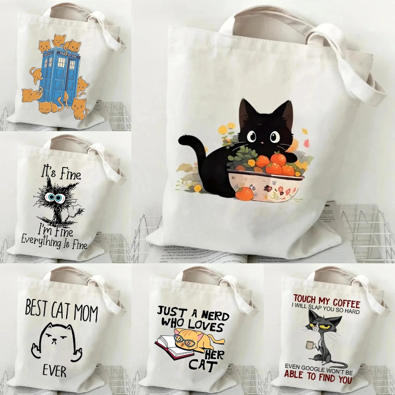 Cat and Book Canvas Handbag La - Tote Bag Canvas Print avis et prix