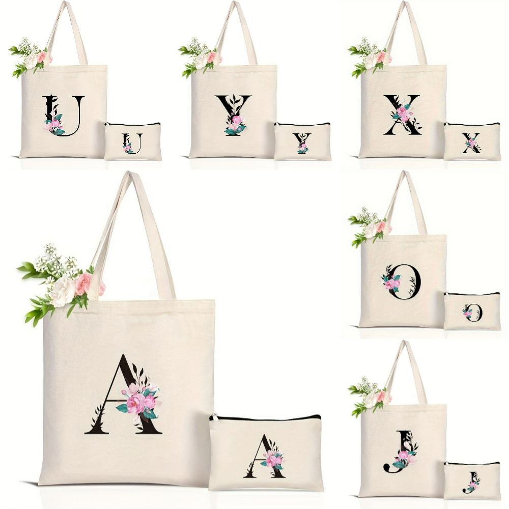 Elegant Floral Alphabet Tote B - Tote Bag Canvas Print avis et prix
