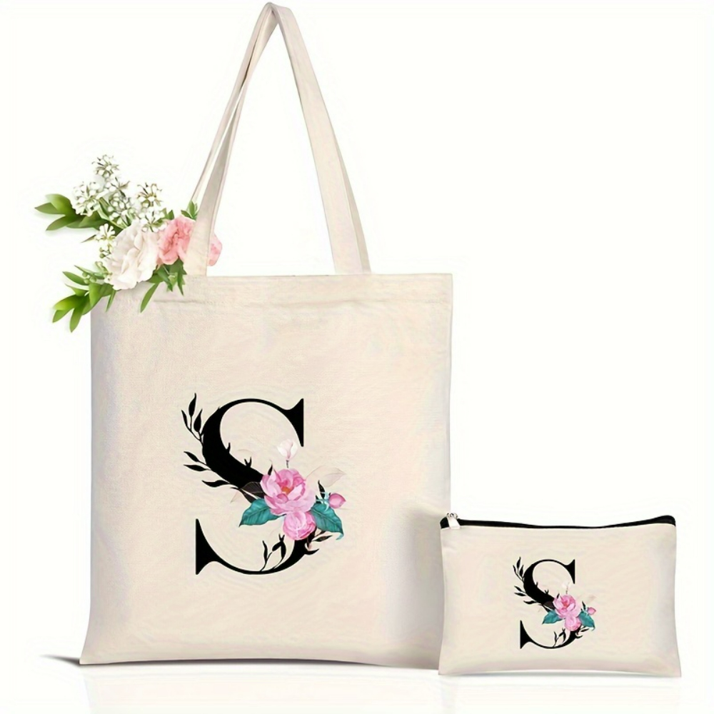 Elegant Floral Alphabet Tote B - Tote Bag Canvas Print avis et prix