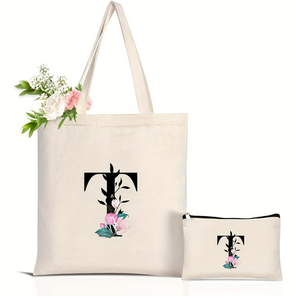 Elegant Floral Alphabet Tote B - Tote Bag Canvas Print avis et prix